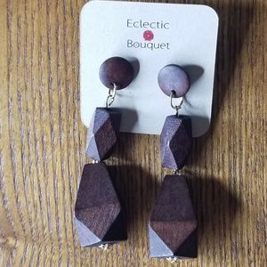 DARK BROWN WOOD GEOMETRIC EARRINGS